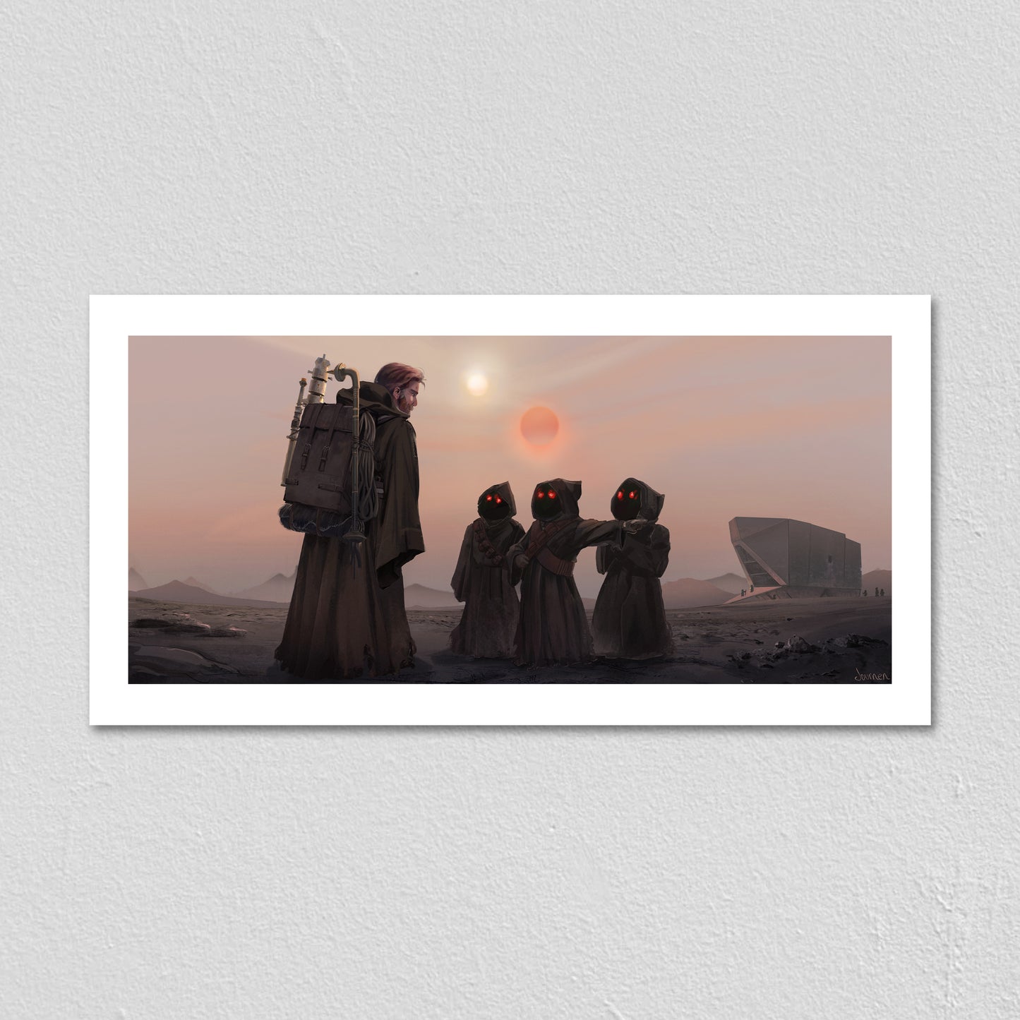 Obi-Wan and Jawas - Art Print