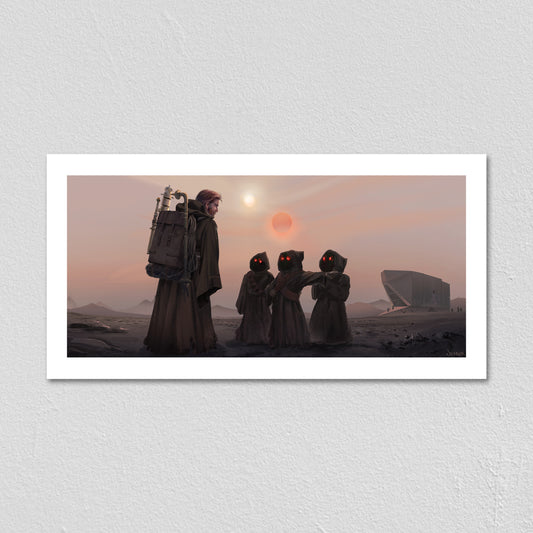 Obi-Wan and Jawas - Art Print