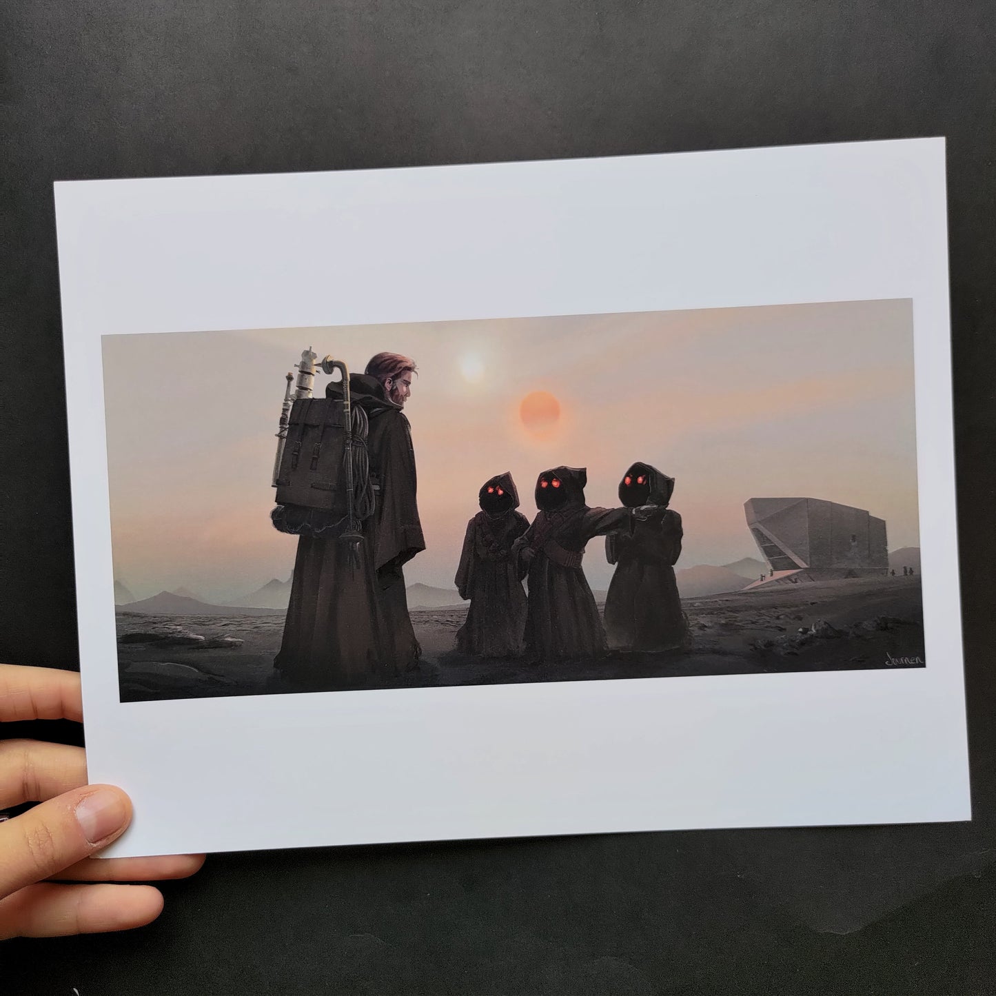 Obi-Wan and Jawas - Art Print